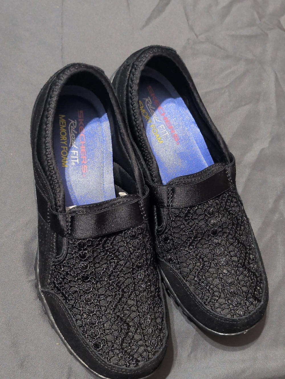 Skechers Black Lace-Textured Slip-On Women's Shoes